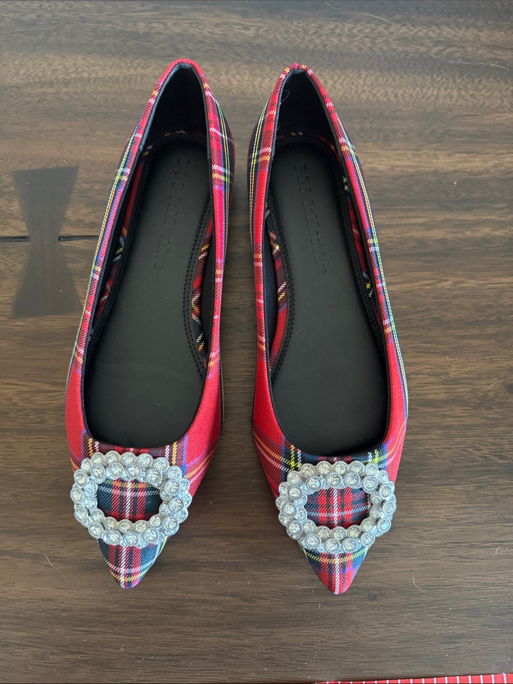 Bog Collective red plaid holiday shoes.  NWOT